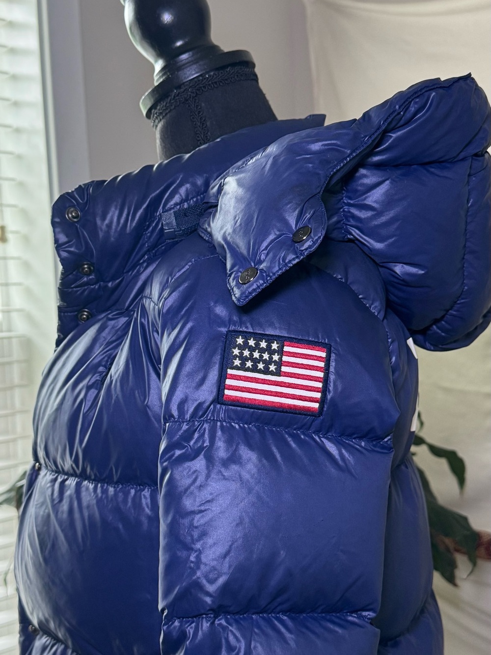 Polo Ralph Lauren Kids Navy Blue Down Polo Bear Long Puffer Parka Size 4/5 (XS) - Picture 3 of 9